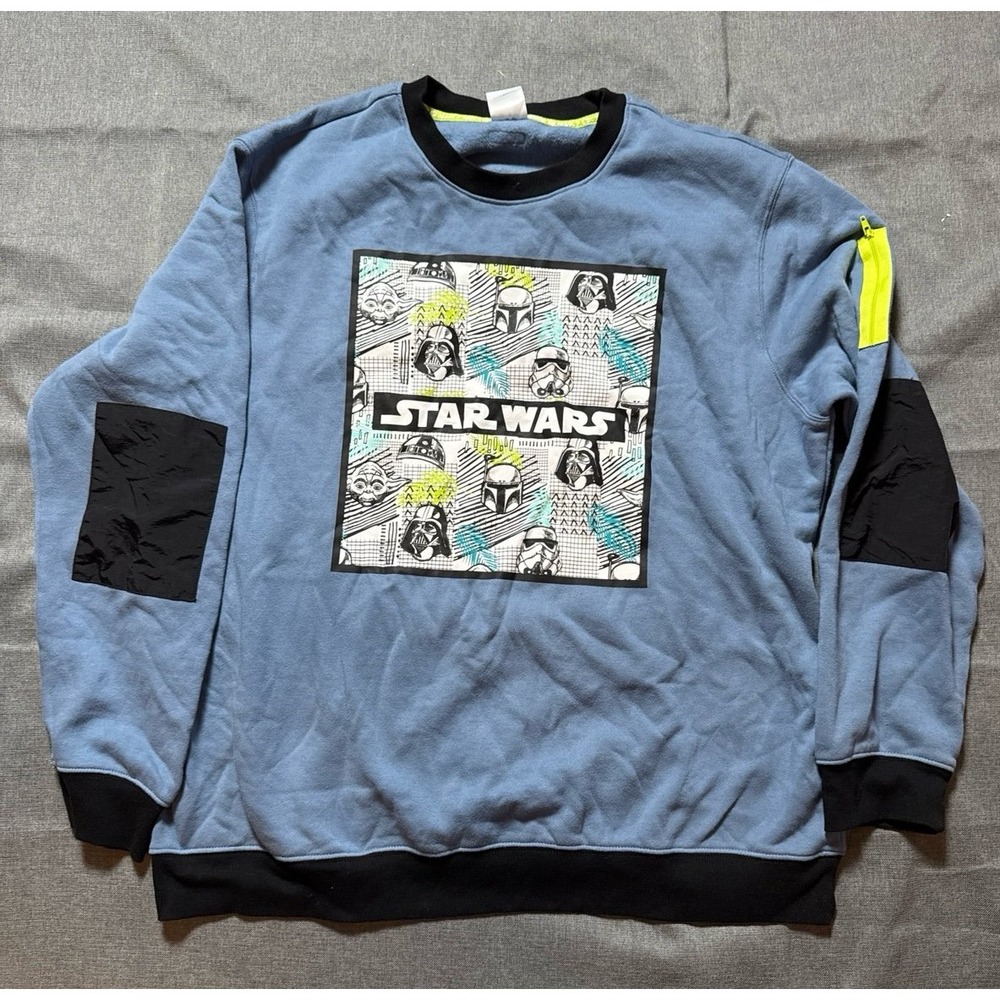 Star Wars Sweater XL Blue Darth Vader‎ Boba Fett Yoda Disney Parks